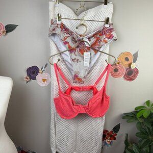 Shimmer Bikini & White Crochet Skirt Set (3 Pieces) - Size - XL